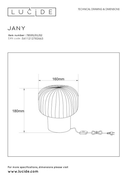 Lucide JANY - Lampe de table - Ø 16 cm - 1xE14 - Or Mat / Laiton