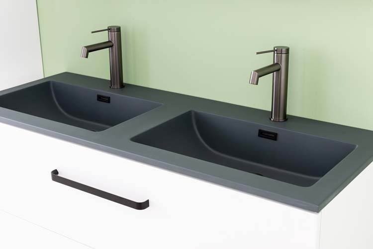 Meuble de salle de bains Bison blanc mat suspendu avec lavabo double noir mat 120cm