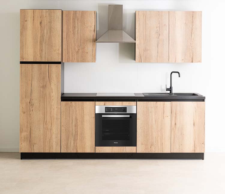 Cuisine Plenti 270cm - four en bas - sans appareils - noire-aspect bois