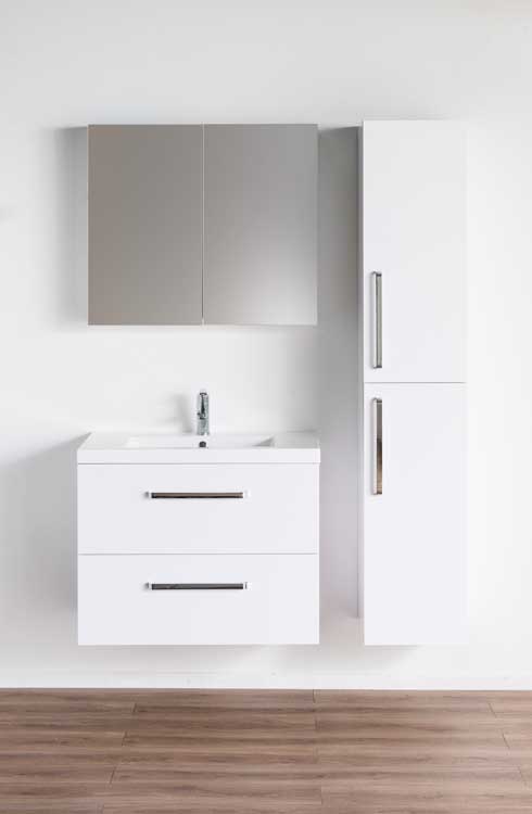 Meuble salle de bain Bison blanc mat laqué 800mm,lavabo brillant
