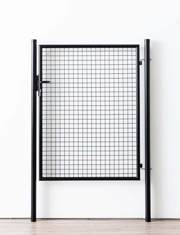 Complete enkele tuinpoort zwart 150x125cm - ronde palen, inclusief palen, slot en kruk