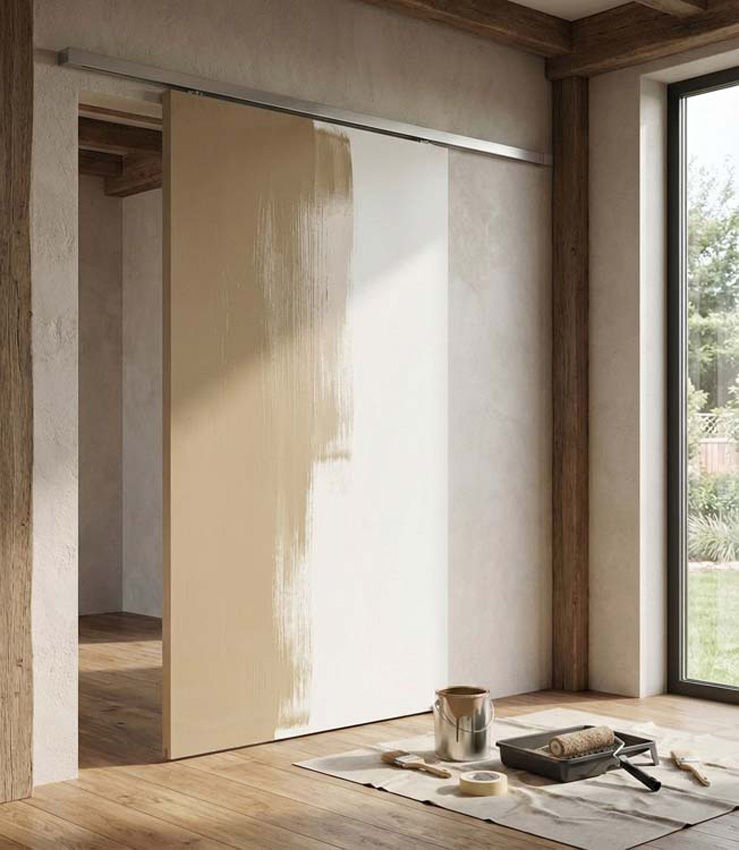 Complete enkele schilder schuifdeur 93x211,5cm tubespaan + rail inox