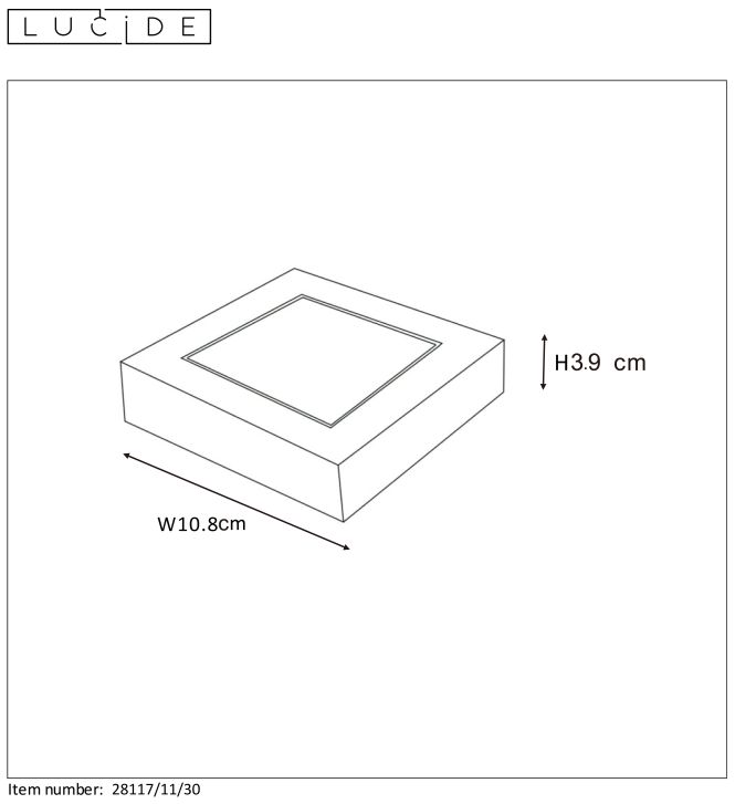 Plafondlamp - zwart - vierkant - dimbaar - LED - 8W - IP44