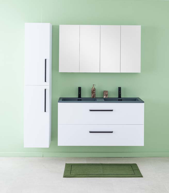 Meuble de salle de bain Bison laqué blanc mat 1200 mm lavabo ciment
