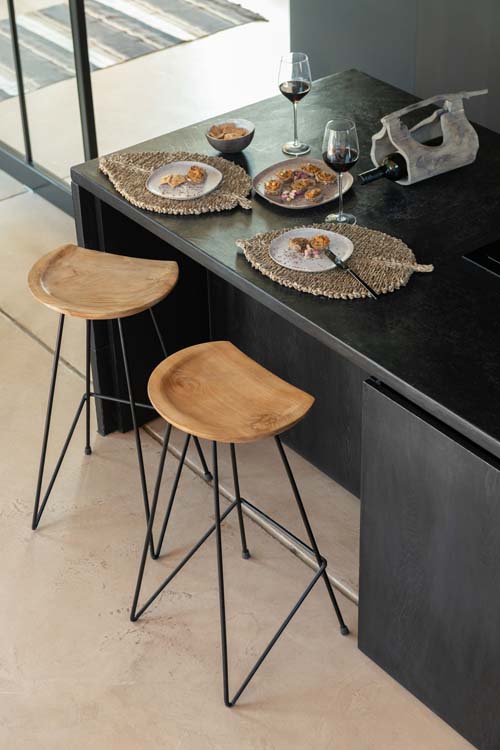 Tabouret de bar teak bois-fer naturel 37x40x77 cm