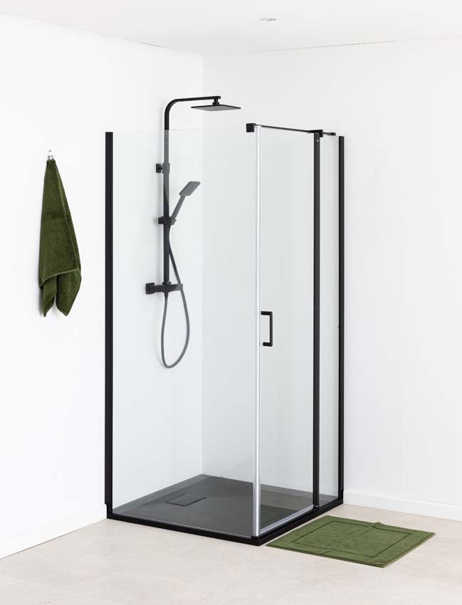 Douchehoek Alexia met vaste wand en draaideur zwart profiel 90x190cm