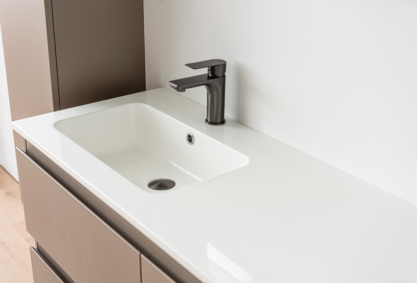 Badkamermeubel Trente taupe met enkele wastafel glanzend wit 120cm