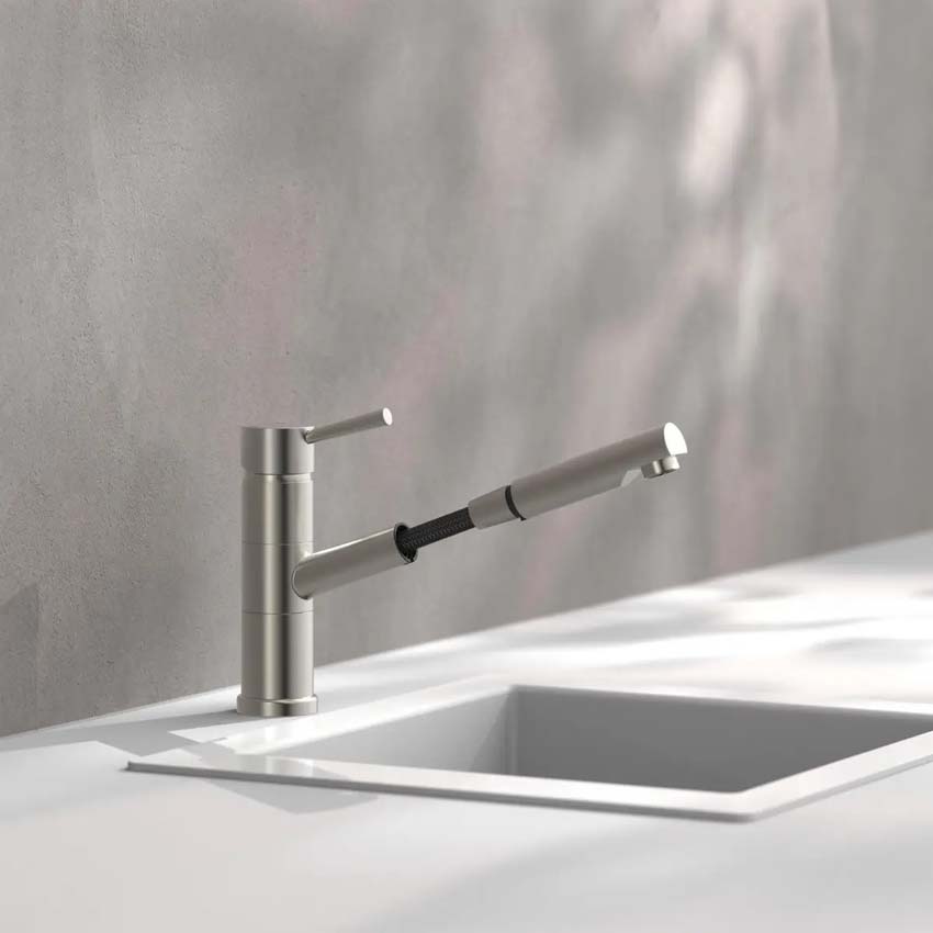 Keukenkraan Unai inox-look met uittrekbare uitloop