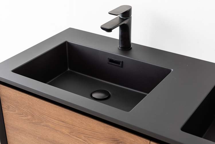 Badkamermeubel Justin notelaar hangend met dubbele wastafel mat zwart 120cm