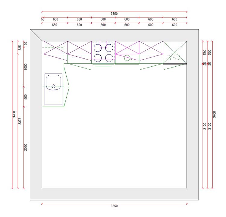 Hoekkeuken Premium 16B donkergrijs 365x185cm - voorgemonteerd - met toestellen - vitrokeramische kookplaat en inox wanddampkap
