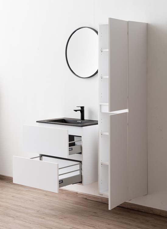 Meuble de salle de bains Pia blanc mat suspendu avec lavabo simple noir mat 70cm