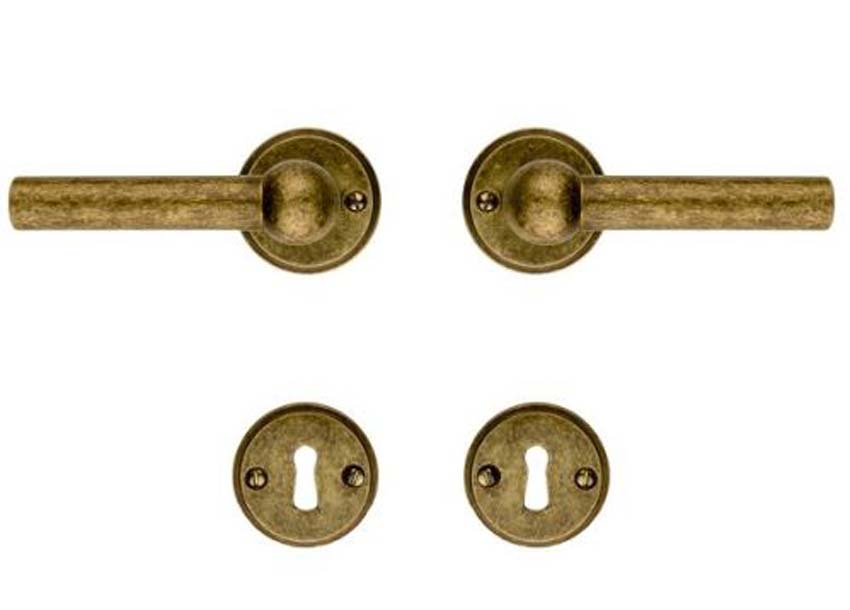 Poignée de porte pro Petana L+L old yellow ronde set complet avec rosaces et plaque de clé