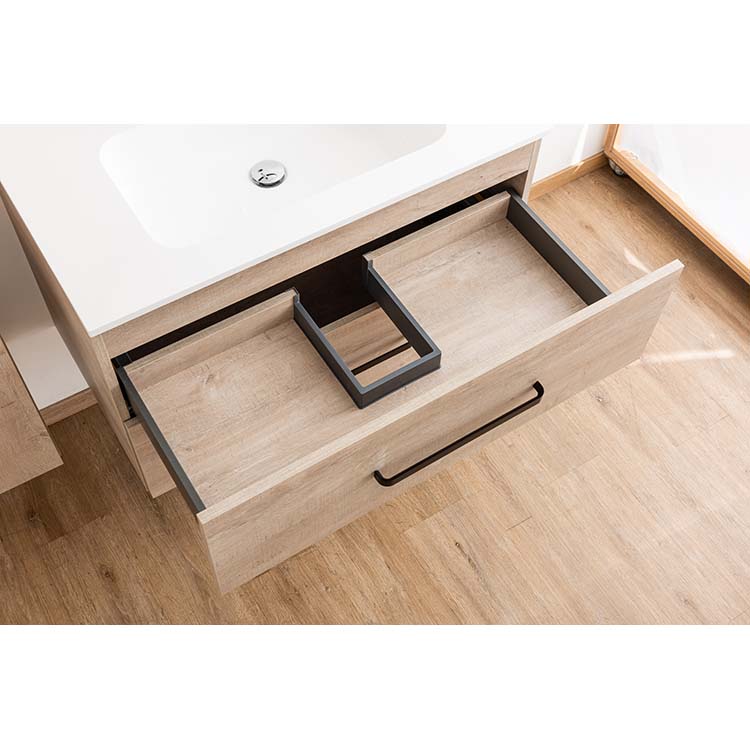 Meuble salle de bain Plato asp chêne béton 90cm - brillant - poignée mat noir