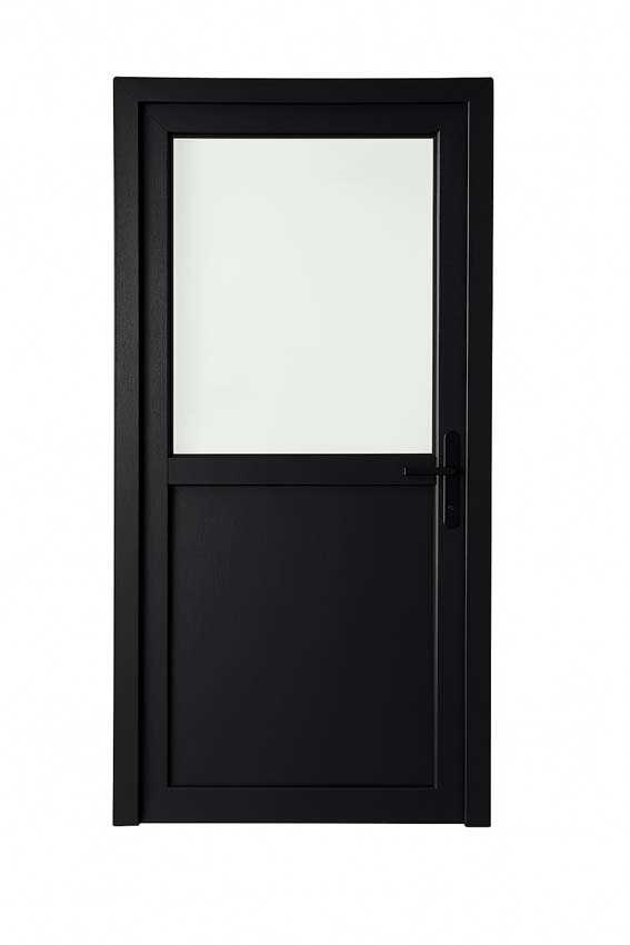 Porte extérieure semi-vitrée PVC verre clair noir/blanc 980x2180mm ouvrant à droite