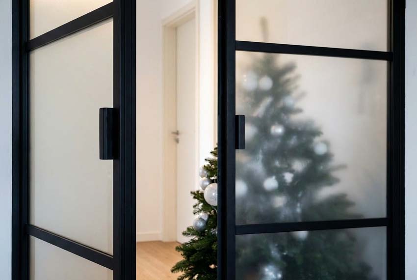 Porte intérieure double vitrée Luxe Dimaro Nero verre mat sur mesure noir poussant à droite