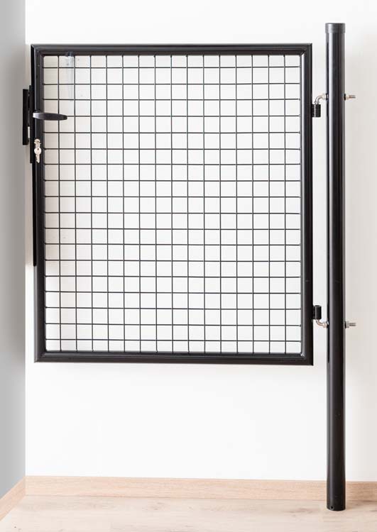 Portillon de jardin simple complet noir 175x100cm - poteaux ronds, poteaux, serrure et poignée inclus