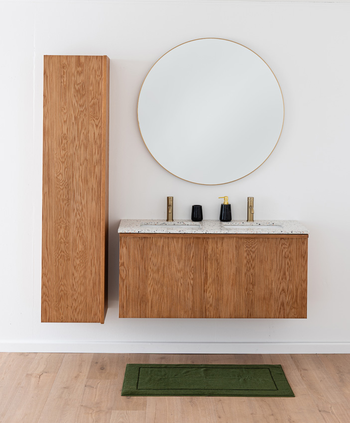 Badkamermeubel Fae eik hangend met dubbele wastafel terrazzo 120cm