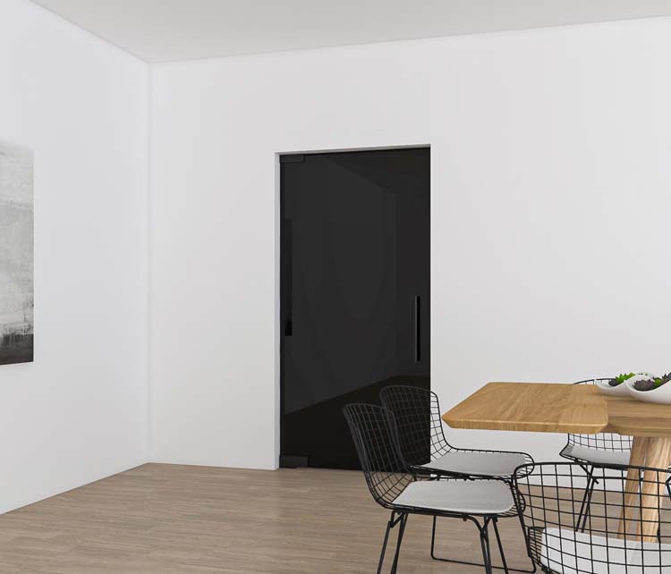 Glazen binnendeur Black 73x200cm + zwart pivoterend systeem