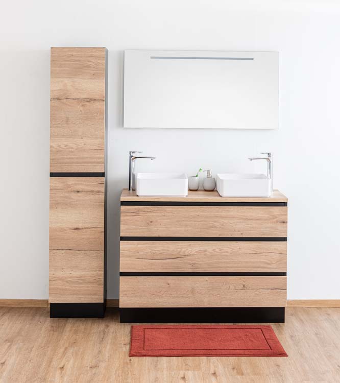 Badkamermeubel Dotan zwart/eik 1200 mm staand opbouwtablet melamine Badkamermeubel Dotan zwart/eik 1200 mm staand opbouwtablet melamine