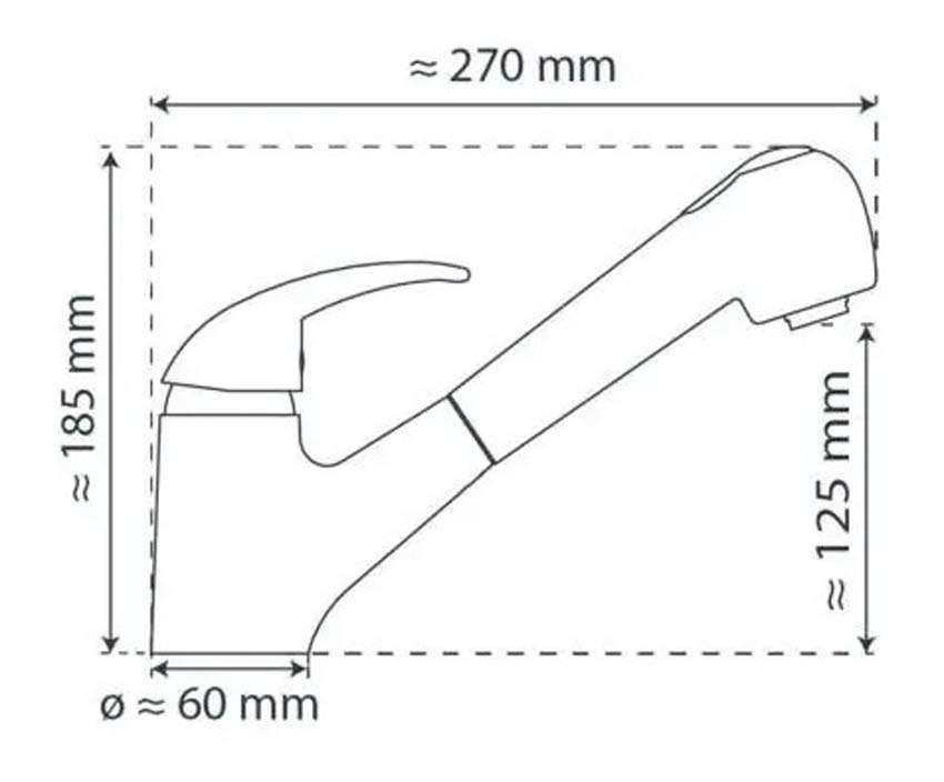 Keukenkraan Aiko chroom lage druk met uittrekbare uitloop