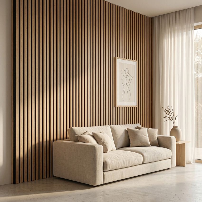 Panneau mural Line Up slim profil de base et de finition chêne clair