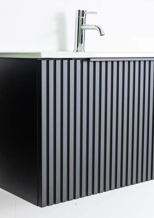 Meuble de salle de bains Sunday noir mat suspendu avec lavabo simple blanc brillant 120cm
