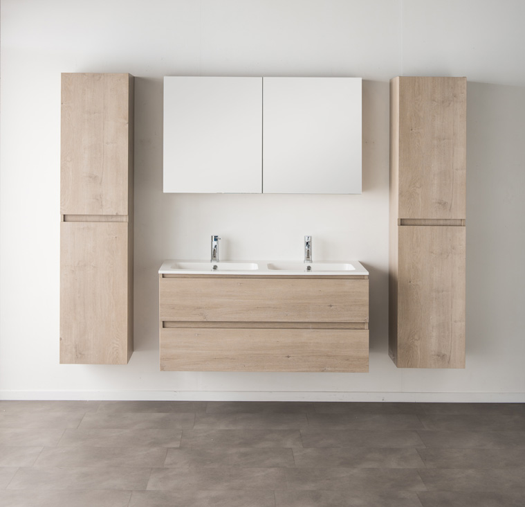 Badkamermeubel Tony eik look 1200mm wastafel glans