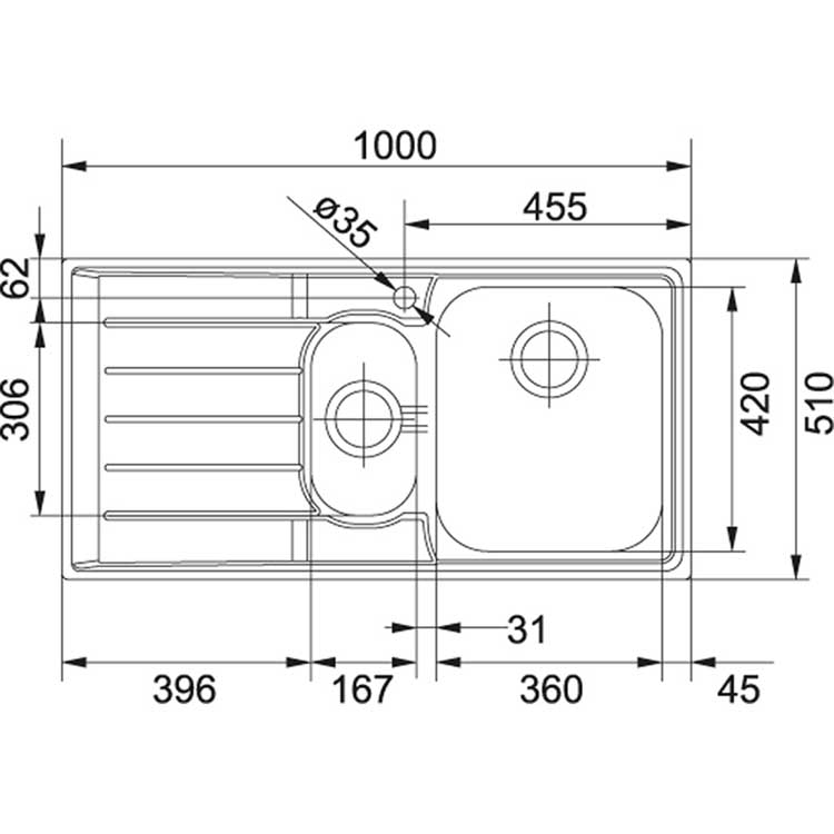 Évier Franke Neptune inox 1,5 bac 100x51cm droite