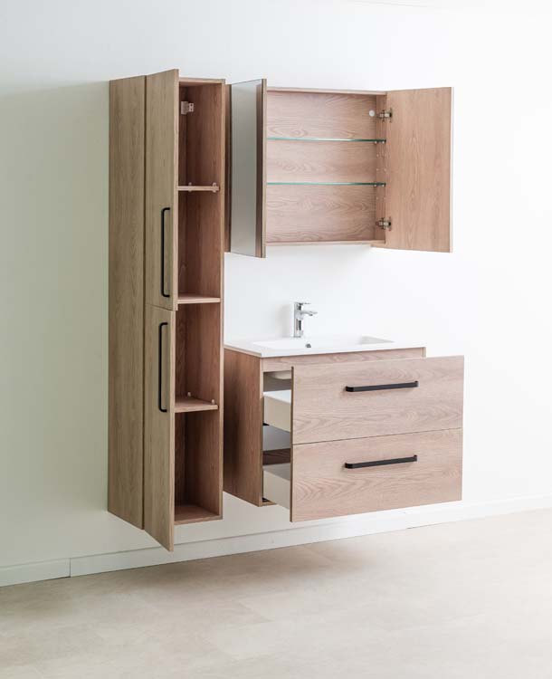 Meuble de salle de bain Chêne Bison 800 mm lavabo mat