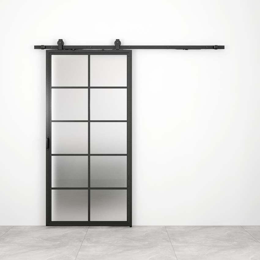 Porte coulissante simple en acier complète Tyra veere mat 10R 93x213,4cm noir + rail noir