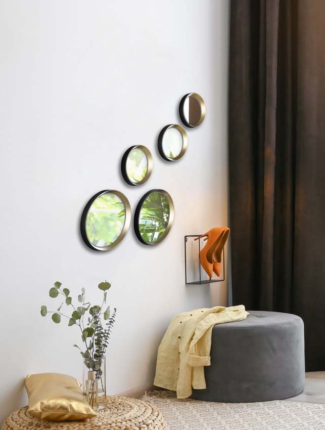 Spiegel set rond zwart/goud 25x25cm (5 stuks)
