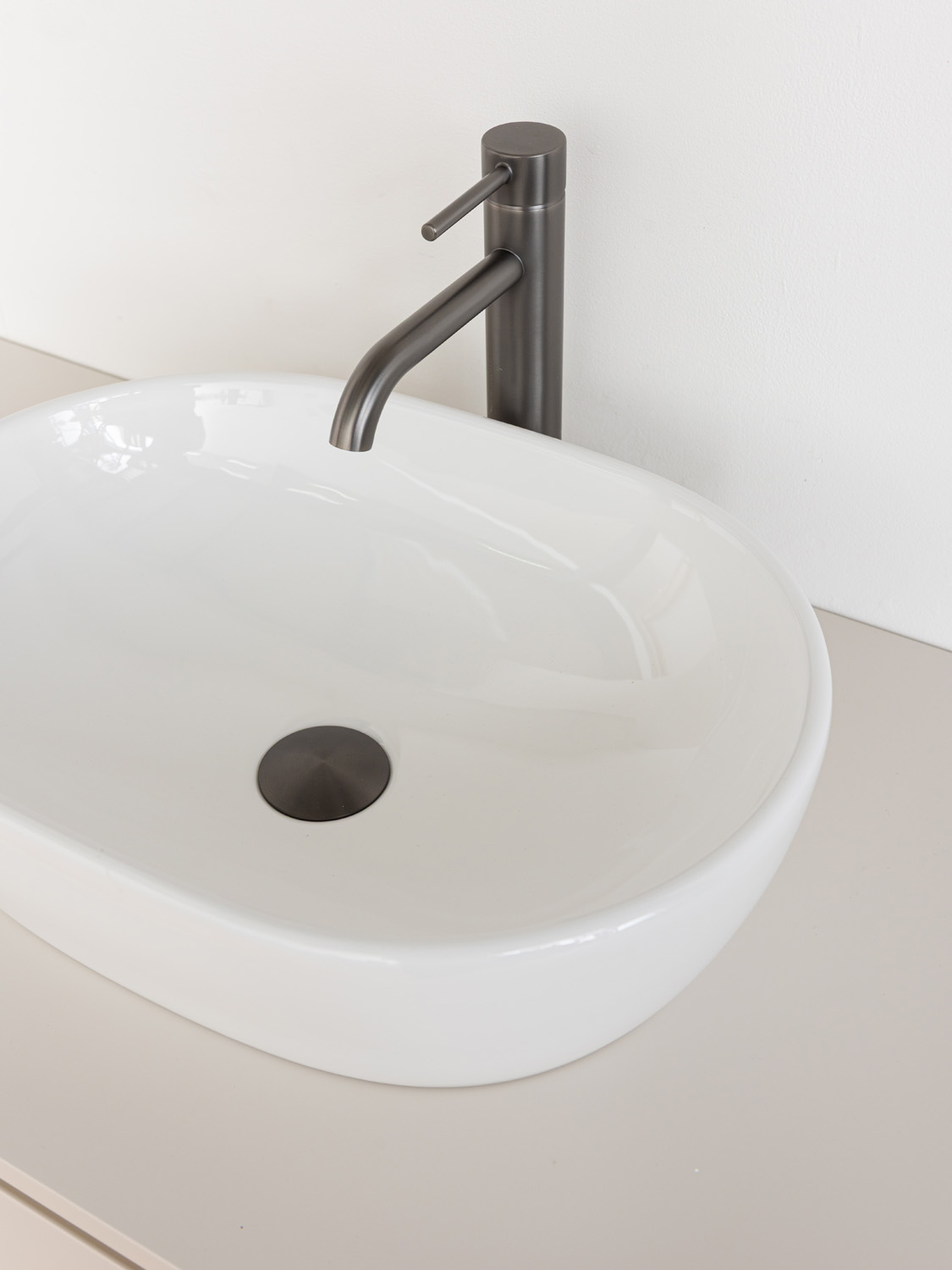 Badkamermeubel Billie beige met opbouwkom glanzend wit 100cm