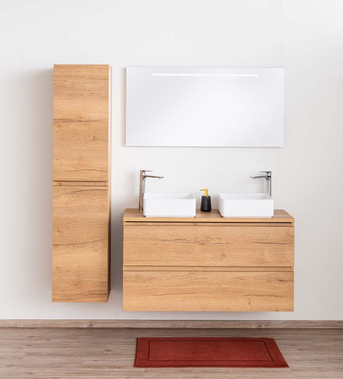Meuble de salle de bain Daria chêne brun doré 1200 mm tablette en saillie melamine