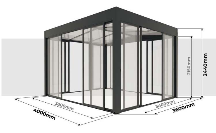 Tuinkamer Versailles alu antraciet 400 x 360 x 240 cm