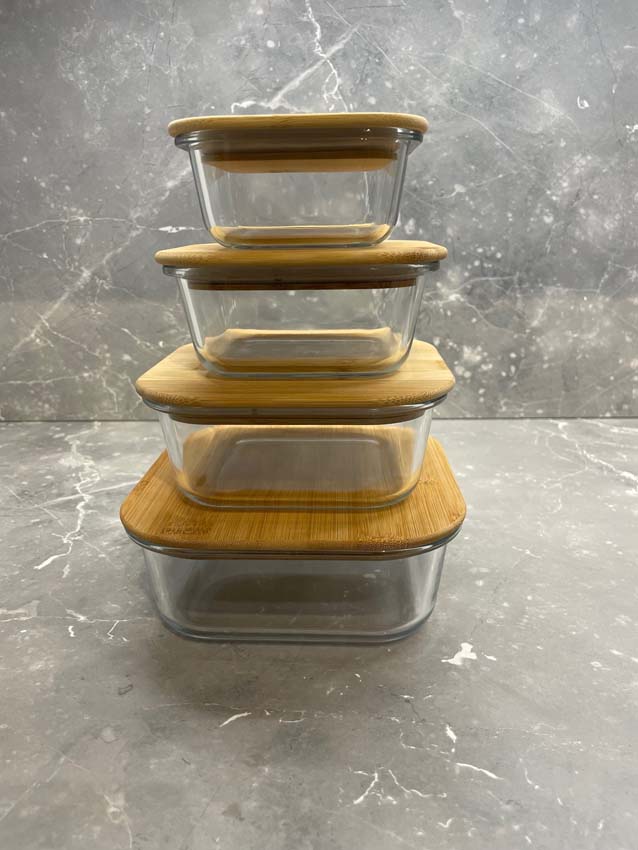 Boîte de stock en verre/bambou transparent 80cl