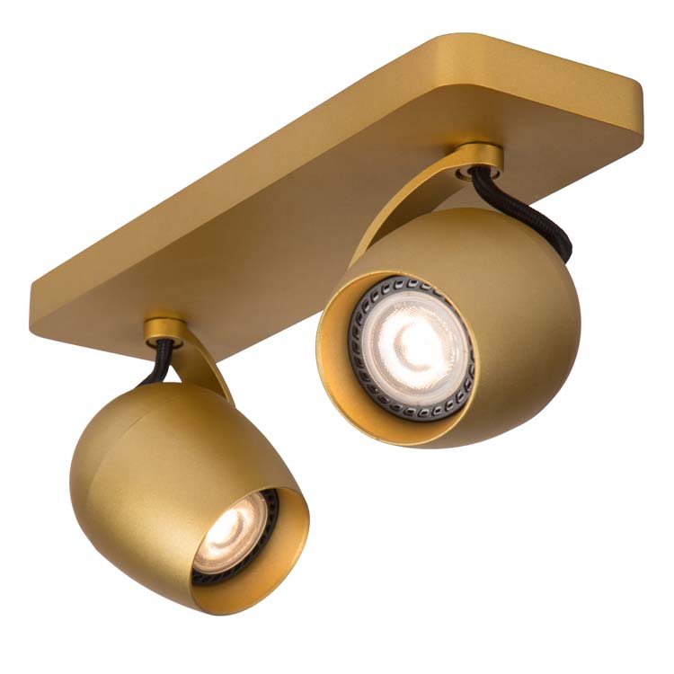 Spot plafond - LED Dim to warm - GU10 - 2x5W 2200K/3000K - Or Mat / Laiton