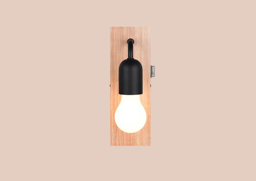 Wandlamp - hout/zwart - 8x11x24cm - dimbaar - E27 - 1x max. 10W - exclusief lichtbron - IP44