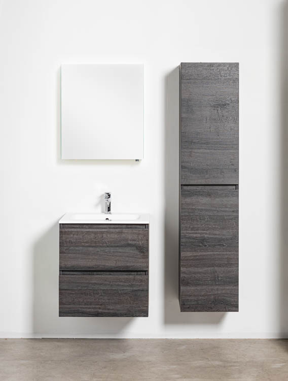 Meuble de salle de bain Dotan chêne foncé 600 mm lavabo brillant