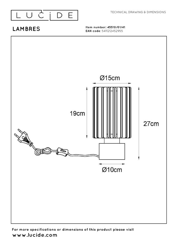 Lucide Lambres - Lampe de table - Ø15cm - 1xE27 - Taupe