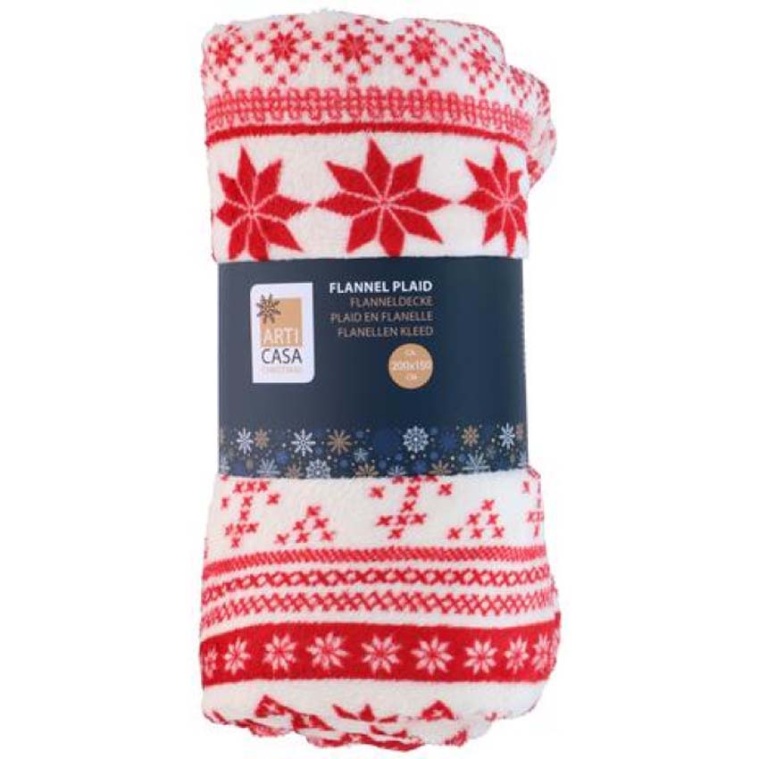 Plaid Articasa x-mas flanelle beige/blanc/rouge 200x150cm Plaid Articasa x-mas flanelle beige/blanc/rouge 200x150cm