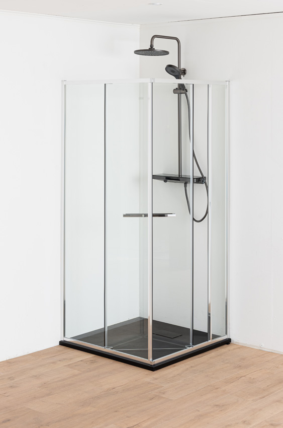 Douche d'angle Ares avec porte peu encombrante chrome 90x90x190cm