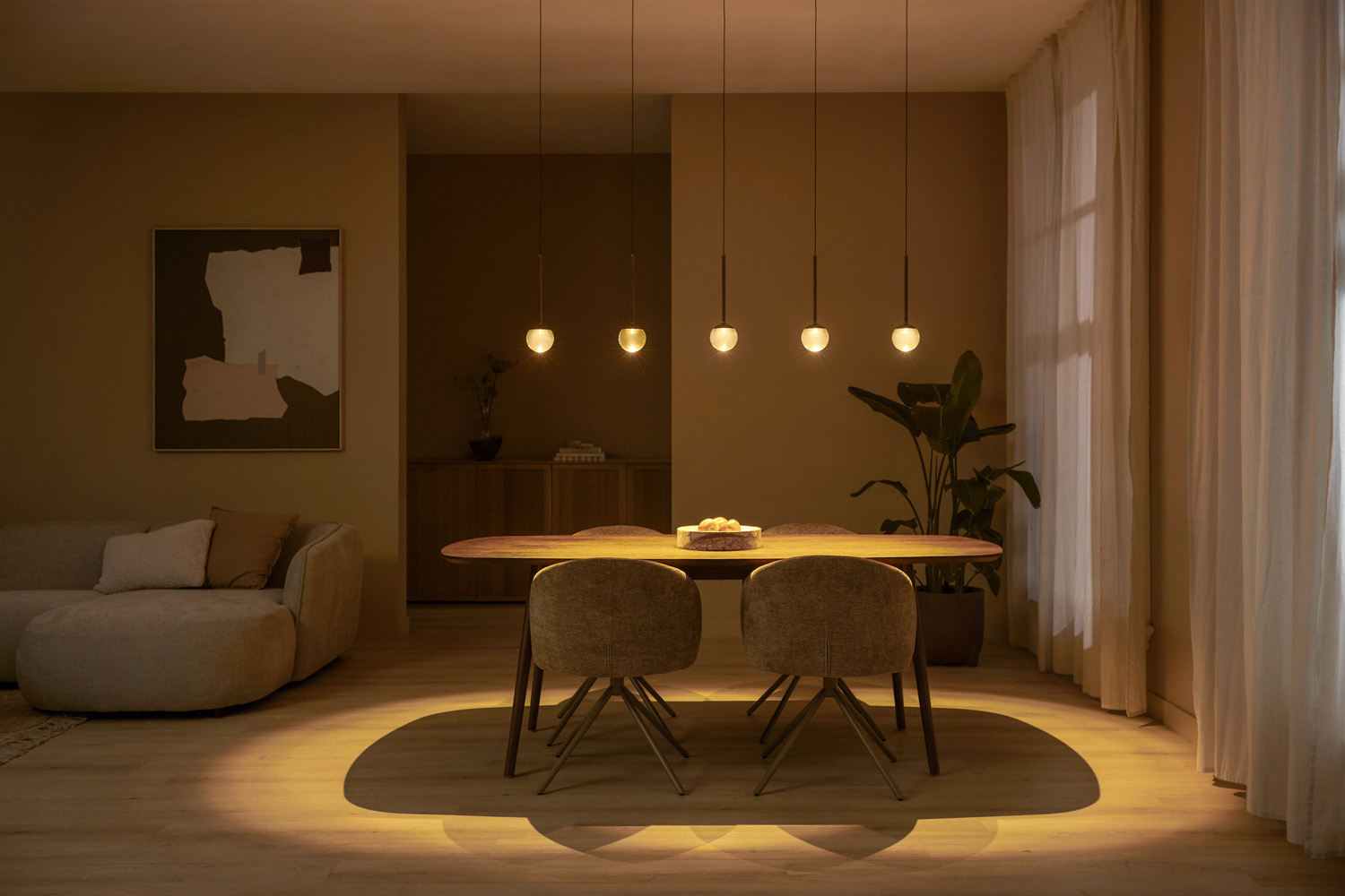 Lucide Premium Calina - Hanglamp - LED Dimb. - CCT - 5X8,2W 2200K/3300K - Met vervangbare LED-module - Koffie
