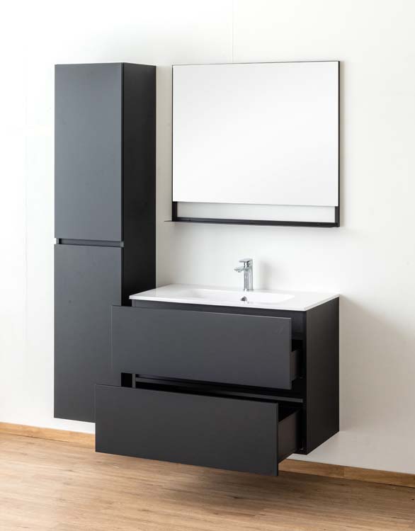Meuble salle de bain Puro noir mat 900mm lavabo brillant Meuble salle de bain Puro noir mat 900mm lavabo brillant