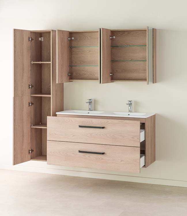 Meuble de salle de bains Bison chêne suspendu avec lavabo simple blanc mat 120cm