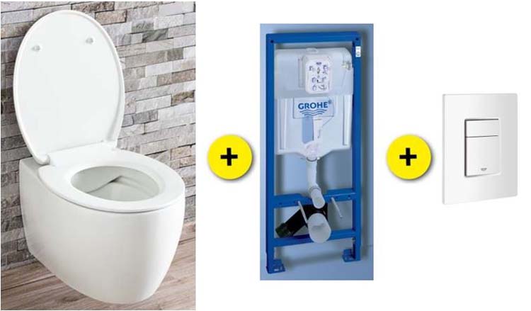 Set de toilette Holly blanc avec siège de WC softclose + réservoir encastré Rapid SL + plaque de commande blanc