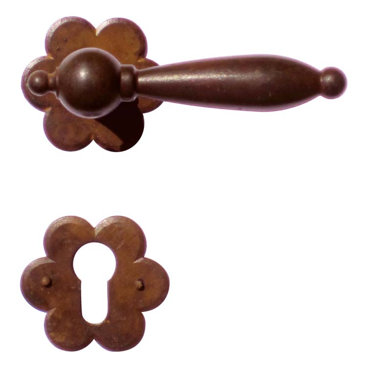 Poignée de porte adria rouille fleur rosace cylindre