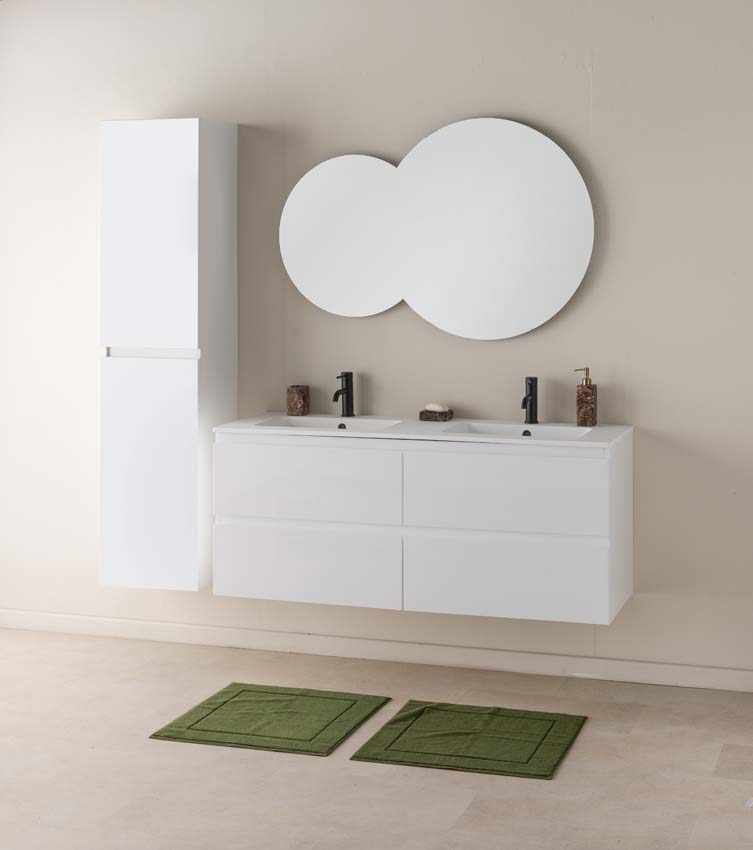 Badkamermeubel Tibo wit hangend met dubbele wastafel mat wit 140cm