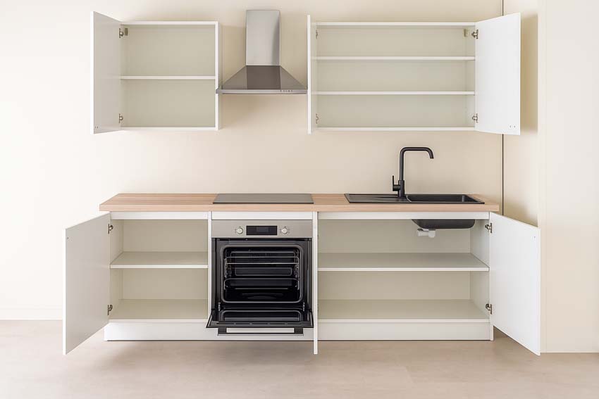 Cuisine Plenti 220 cm - four en bas - sans appareils - blanc/look de chêne