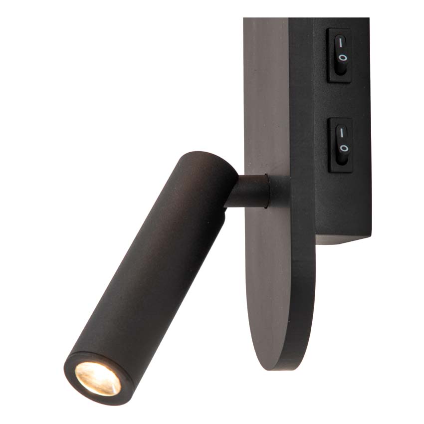 Lucide KELLY - Bedlamp / Wandlamp - LED - 1x3,5W 3000K - Zwart