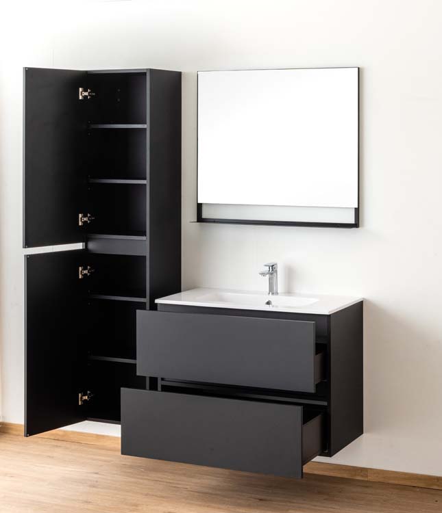 Meuble salle de bain Puro noir mat 900mm lavabo brillant Meuble salle de bain Puro noir mat 900mm lavabo brillant
